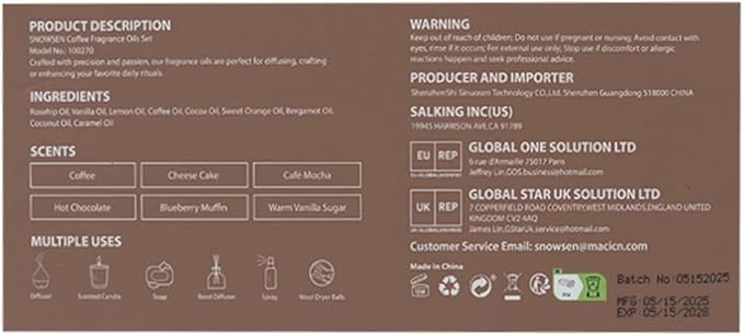 Coffee Fragrance Oil Set, Premium Essential Oils for Diffusers for Home, Blueberry Muffin, Café Mocha, Hot Chocolate, Coffee and More, Candle Scents for Candle Making, DIY Soaps, Aromatherapy