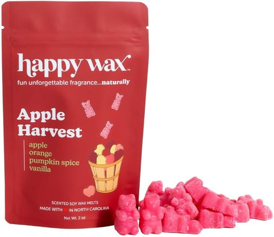Happy Wax Apple Harvest Scented Bear Wax Melts - Natural Strong Fall Scented Infused with Essential Oils - Non Toxic - For Use with Warmers (8 oz Pouch)