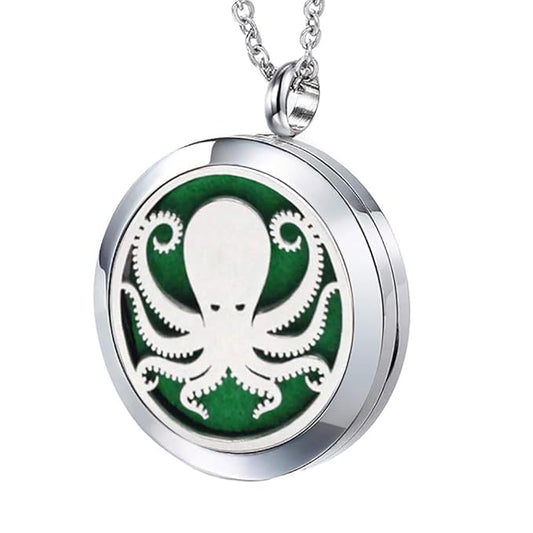 Essential Oil Diffuser Necklace Stainless Steel Aromatherapy Octopus Animal Locket Pendant with 24" Chain & 8 Pads - Birthday Christmas Perfume Jewelry Gift for Women Men
