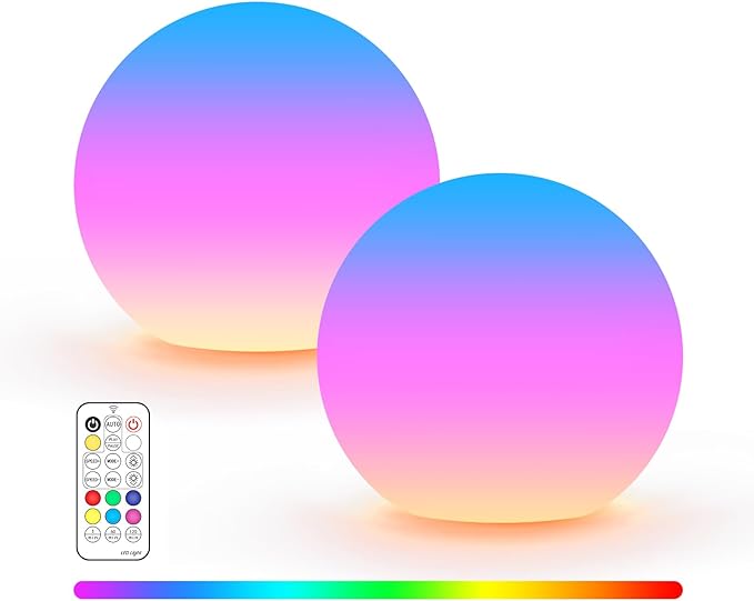 LOFTEK LED Ball Light, 3-inch Rechargeable Globe Lights, Color-Changing Ball Lamp with Remote, Waterproof Orb Light, Smart Sphere Night Light for Home Bedroom Pool Decor, Xmas Gift, 2 Pack