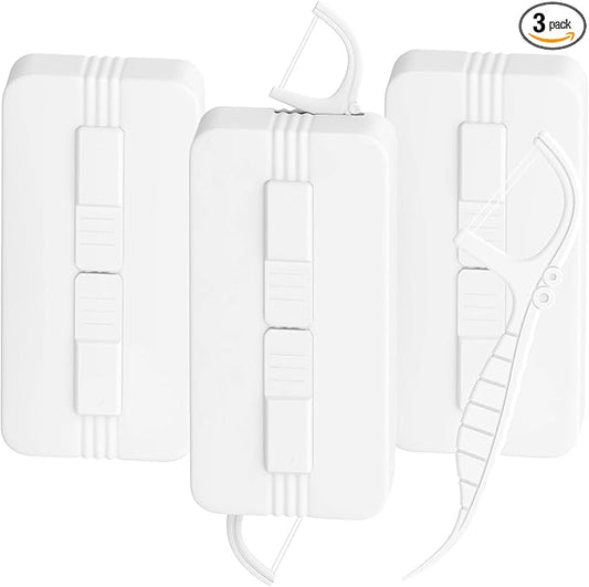 Holy Rose Portable Dental Floss Picks Dispenser 3 Case, Dual-Line Flossers – Travel Teeth Cleaning Holder - Mint Flavor Flossing Toothpicks Effective Oral Care Tool (White)