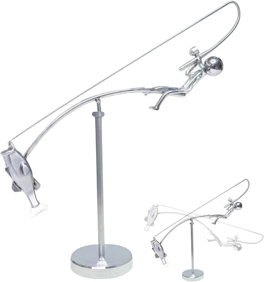 Kinetic Fishing Ornaments - Fisherman Balancing Sculpture Desk Toy, Balance Art for Home Office Desk Decor, Stress Relief Toys for Adults, Metal Physics Art Sculpture Statue, for Men