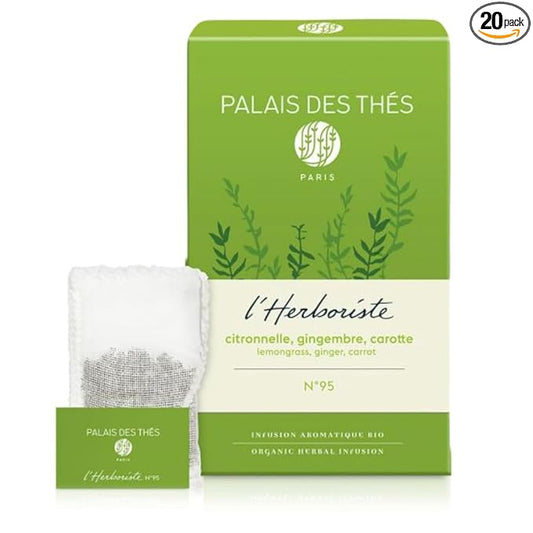 Palais des Thés - Organic L'Herboriste N°95 - Herbal Tea with Lemongrass, Ginger & Carrot - Premium Tea Bags, Serves 20 Cups