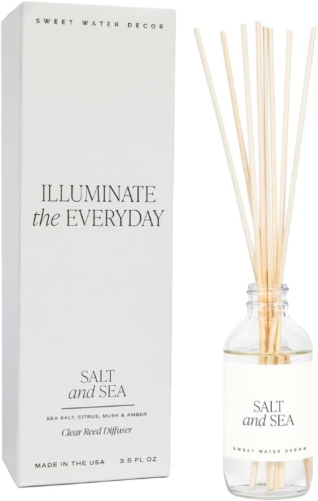 Sweet Water Decor Salt and Sea Reed Diffuser Set - Sea Salt, Citrus, Musk, and Amber Summer Scented Diffuser - Scent Diffusers for Home, Long Lasting Fragrance, Made in The USA