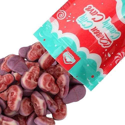 Halloween Gummy Candy Skulls - Edible Fruity Gummy Shaped Sugar Skulls Skeletons, Spooky Halloween Gummies Bulk, by Queen City Candy Cave (1 Pound)