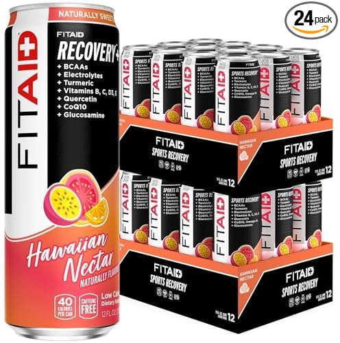 FITAID Post Workout Recovery Drink, Hawaiian Nectar, BCAAs, Glucosamine, Electrolytes, Paleo, Vegan & Gluten-Free, No Artificial Sweeteners, Naturally Flavored, Vitamins B, C, D3, E, Turmeric