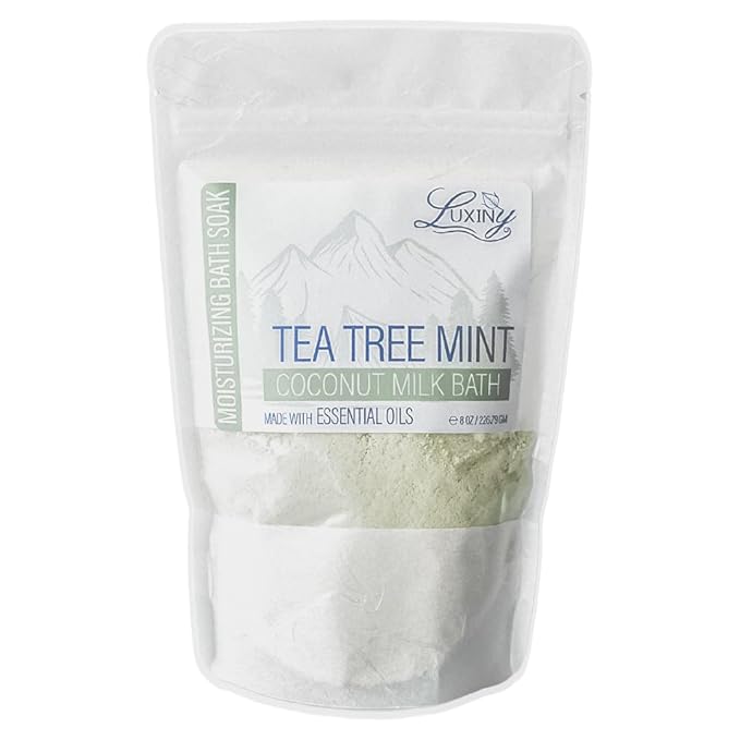 Luxiny Vegan Milk Bath Soak Made with Coconut Milk Powder & Sweet Almond Oil Which Creates A Bath Bomb Dust Soothing Fizz, 8oz (Tea Tree Mint)