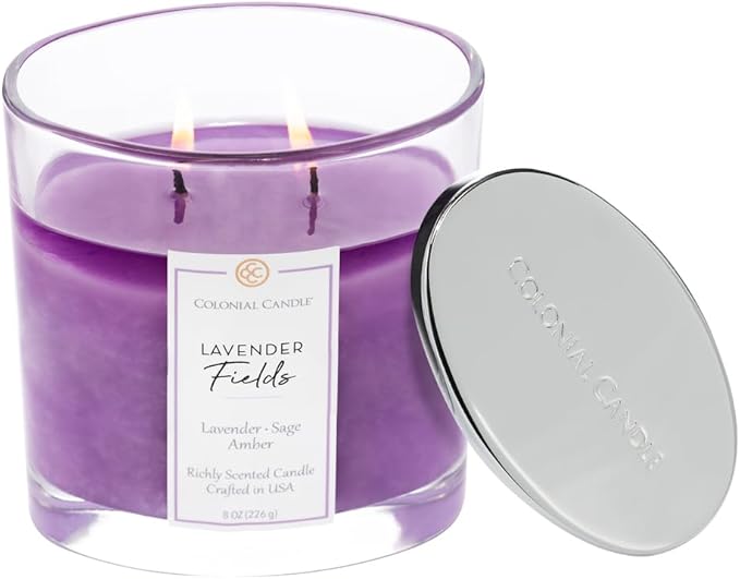 Colonial Candle Lavender Fields Scented Candle Jar, Highly Fragranced Candles for Home Scented, Mottled Wax Candle, 2 Wick, 8 oz - Made in The USA