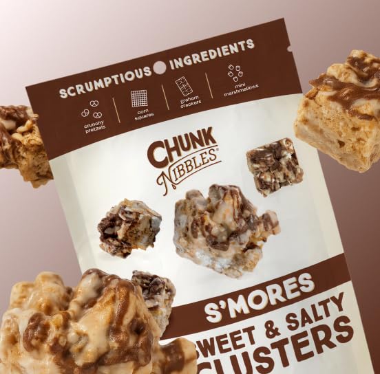Chunk Nibbles S’mores Snack Clusters - Campfire-Inspired Treat with Marshmallows, Graham Crackers, Pretzels & Chocolate - Small Batch, Handcrafted - Gourmet Treat - 4.25oz Resealable Pouch (3 Pack)