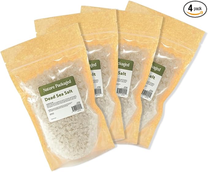 Dead Sea Salt (16oz) - Direct from The Shore of The Dead Sea - Organic Salt for Body Scrubs, Adding to Baths, and Foot Soaking 4 Packs