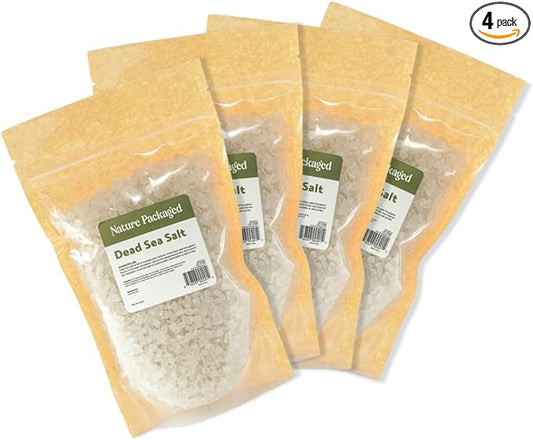Dead Sea Salt (16oz) - Direct from The Shore of The Dead Sea - Organic Salt for Body Scrubs, Adding to Baths, and Foot Soaking 4 Packs