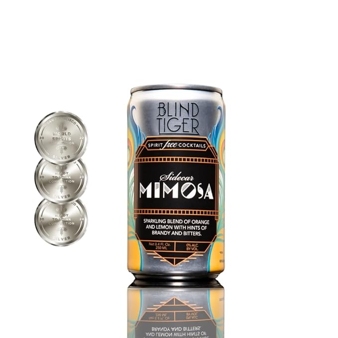 Blind Tiger Sidecar Mimosa 4-Pack | Orange, Lemon & Bitters Non-Alcoholic Sparkling Mocktail| Crafted with Natural Ingredients | Mixers, Cocktails, Mocktails | 8.4 fl oz Cans