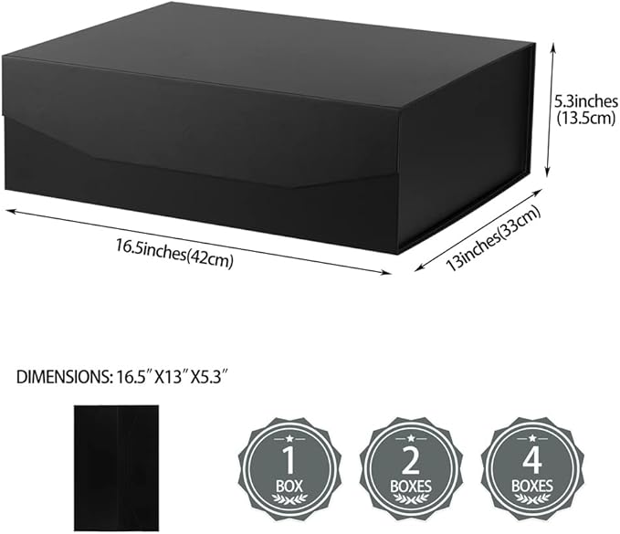 Black Extra Large Gift Box with Lid 4 Pcs 16.5 x 13 x 5.3 Inches, Gift Box large Black Gift Boxes for Presents Clothes Robe Wedding Dress Sweater,Reusable Foldable Bridesmaid Proposal Box（Matte）