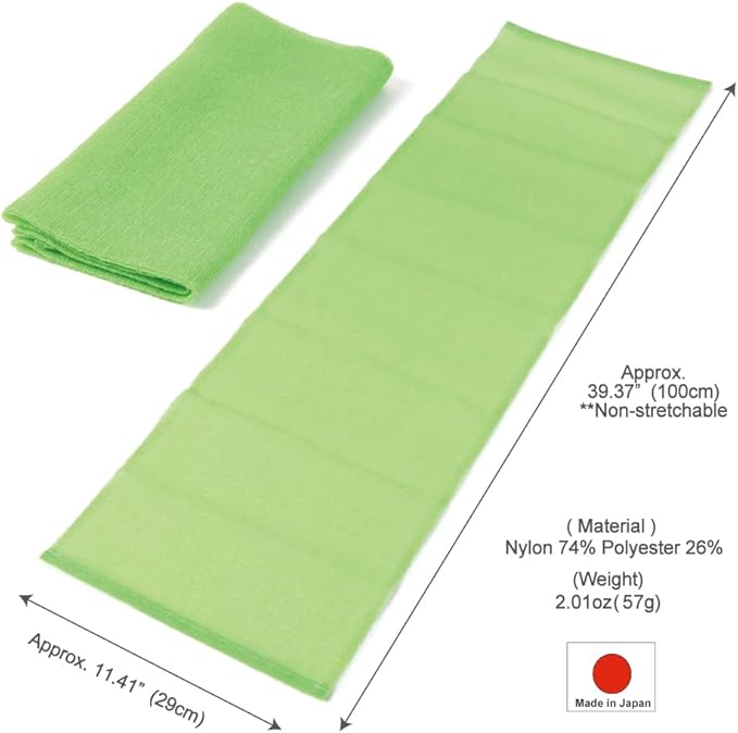 Extra Rough, Exfoliating Washcloth [Made in Japan] Exfoliating Towel Special Texture Makes Fluffy Foam Lather, Back Scrubber, Dead Skin Cell Remover [Loofah for Women and Men] (Green)
