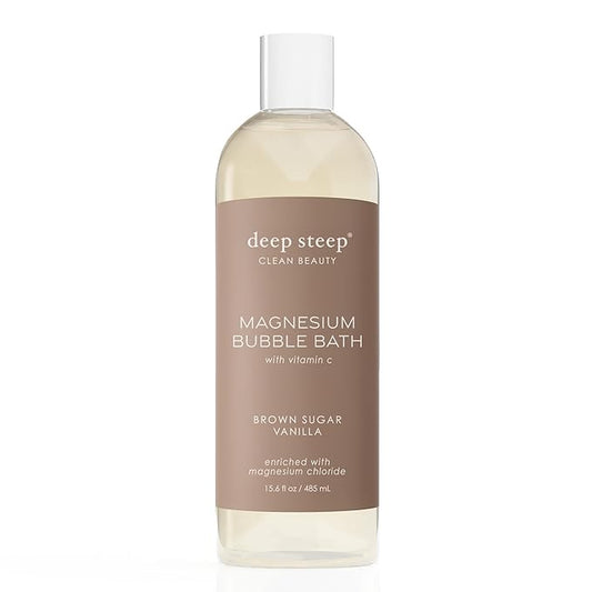 Deep Steep Magnesium Bubble Bath, 15.6 oz – Foaming Soak with Magnesium, Coconut Oil, Aloe, Vitamin C, Shea Butter & Argan Oil – Vegan, Clean Beauty for Stress & Sleep (Brown Sugar Vanilla)