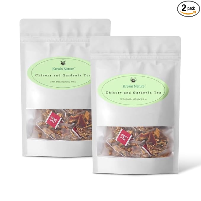 Kreain Nature Chicory & Gardenia Herbal Tea - Supports Healthy Blood Sugar, Digestion, Weight & Sleep, Natural Sugar-Free Blend, Vegan & Caffeine-Free, 12 Tea Bags (2 Pack)