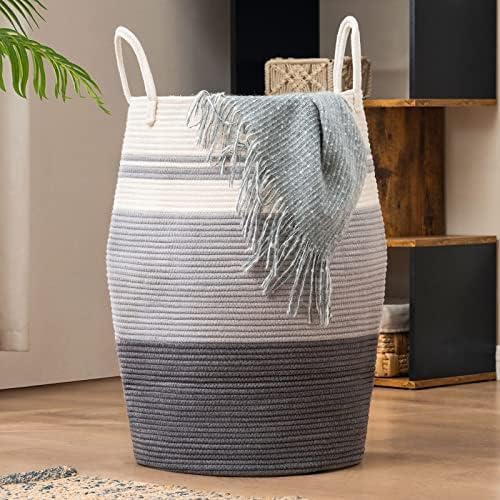 Fiona's magic 105L Extra Large Laundry Hamper Basket, Woven Tall Clothes Hamper for Storage Blanket, Toys and Dirty Cothes in Bedroom and Living Room Organizer, Grey