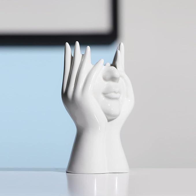 BrownLove Ceramic Face Vase White Flower Vase for Decor Female Form Face Vase Art Vase Modern Decorative Vase Centerpiece for Table Shelf Living Room Office Bedroom