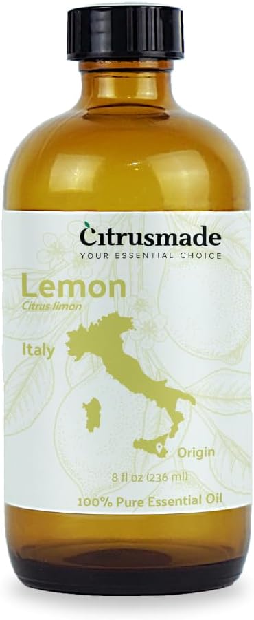 Lemon Essential Oil - Direct from Citrusmade Southern Italy - Cold Pressed - Aceite de Limón for Aromatherapy, Massage, Diffuser, DIY Candle and Soap Making - 8oz