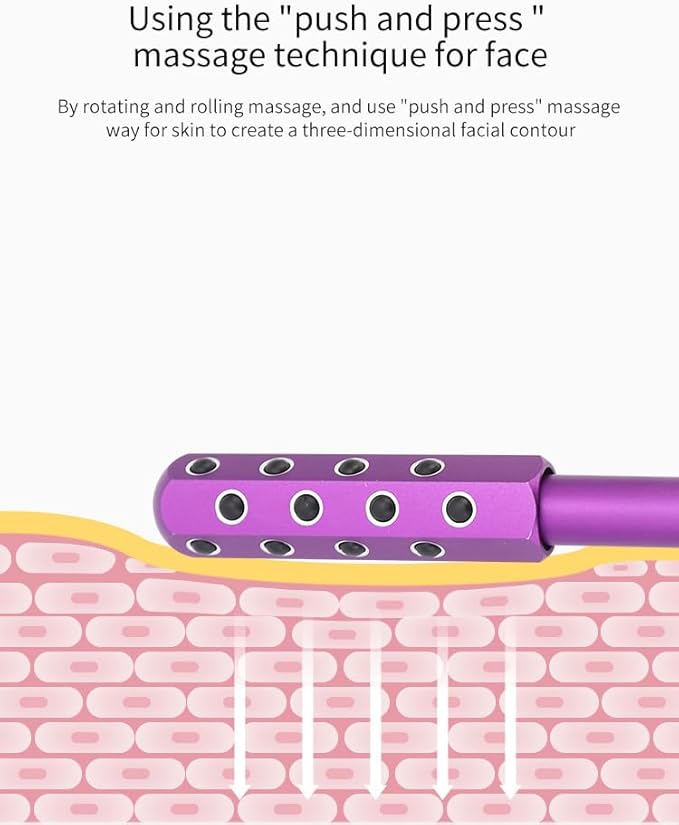 Facial Roller - Uplift Facial Massaging Beauty Roller, Face Massager Roller, Face Rollers for Women, Portable 7.6" Purple Beauty Roller for Face, Eye, Neck, Chin, Skin - 24-Stone