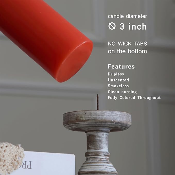 MOZEAL 3" x 4" Hand-Poured Unscented Candle, Dripless Pillar Candle Set of 3, Long Clean Burning, Approx 72 Hours Burn Time, Rustic Country Style, Wedding, Coral Charm, Home Decor, Living Coral