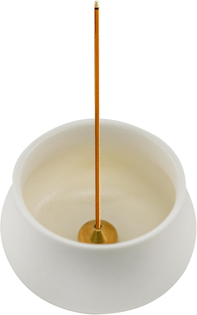 MrMrKura Ceramic Incense Holder for Sticks, Incense Burner Holder Ash Catcher with Non-Slip Pads, Incense Stick Holder for Unique Home Decor/Meditation/Yoga/Gift (White)