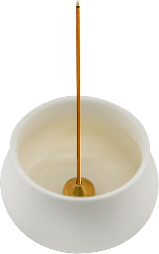 MrMrKura Ceramic Incense Holder for Sticks, Incense Burner Holder Ash Catcher with Non-Slip Pads, Incense Stick Holder for Unique Home Decor/Meditation/Yoga/Gift (White)