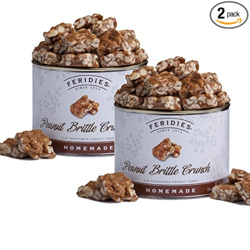 FERIDIES Unique Candy Nut Tins Homemade Peanut Brittle Crunch, Top Grade Virginia Peanuts, No Preservatives, 18oz Vacuum Sealed 1.12 Pound (Pack of 2) Peanut Brittle
