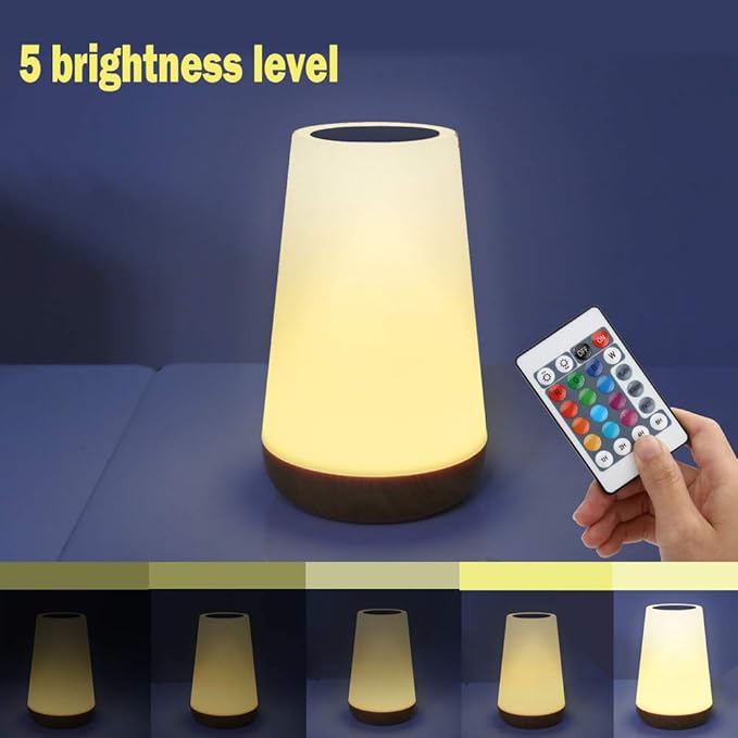 LED Night Light Touch Lamp Bedside Table Lamp for Kids Bedroom Rechargeable Dimmable with Remote Control Warm White Light RGB Color Changing