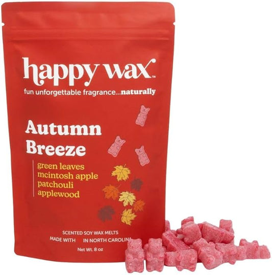 Happy Wax Autumn Breeze Scented Bear Wax Melts - Natural Strong Fall Scented Infused with Essential Oils - Non Toxic - For use with Warmers (8 oz Pouch)