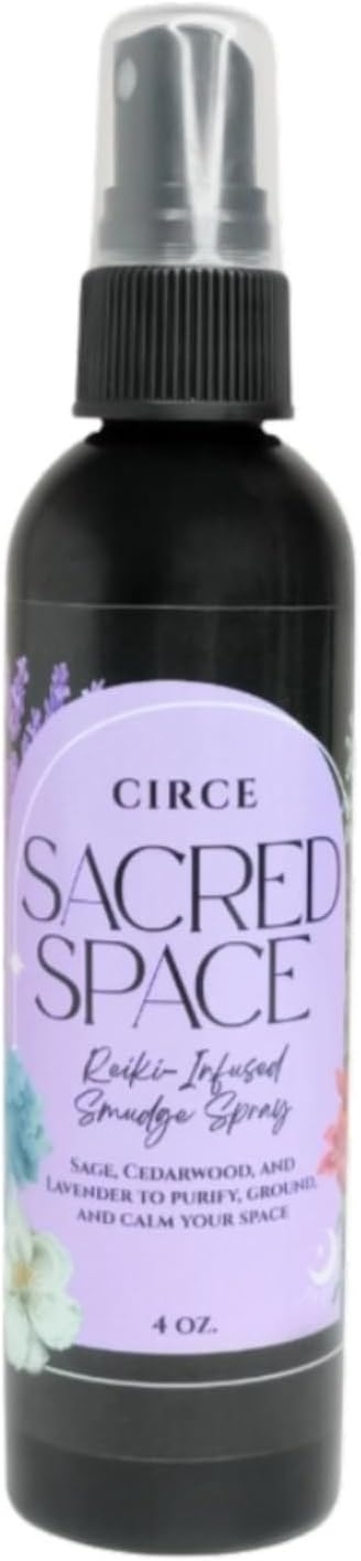 Circe Sacred Space Smudge Spray – 100% Natural Smoke Free Alternative to Clear Negative Energy, Restore Peace & Balance -Sage, Cedarwood & Lavender Blend - Soothing, Grounding, Self Care, Gift - 4oz