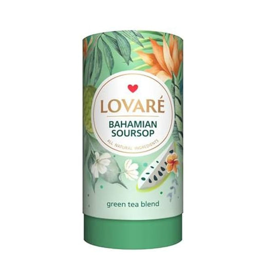 LOVARE Bahamian Soursop Loose Leaf Tea 80 g - Made in Ukraine – Green tea, Soursop, and Orange Blossom - Gift Box with 15 Paper Filters – Easy to Brew tea Blend