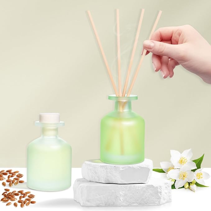 Reed Diffuser - Clean Linen & Jasmine Lily 3.38oz (100ml) 2 Pack Essential Oil Reed Diffuser Set with 8 Sticks, Long Lasting Fragrance for Home, Bathroom, Bedroom, Room, Decor, Gifts