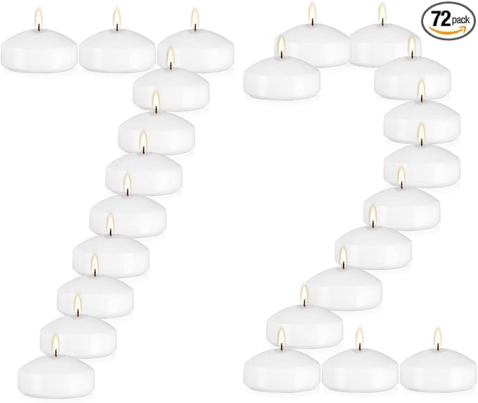 72 Floating Candles, 3 inches in Height, 0.8 inches in Width, Burning for Approximately 8-10 Hours, odorless and smokeless, Emitting Warm Light, Adding a Romantic Atmosphere to You and Your Family