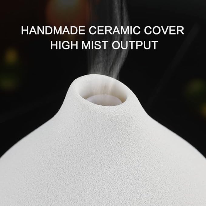 Essential Oil Diffusers, Aromatherapy Diffuser for Essential Oils, 100ml Ceramic Oil Diffusers for Large Room - 5 Timers, Warm Ambient Light, Auto-Off