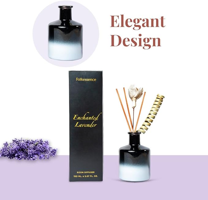 Folkulture Reed Diffusers for Home, 5 oz | Lavender Scent Diffuser Oil with Sticks for Bathroom Decor Accessories, Living Room, Office, Desk| Natural Essential Oils | Housewarming Gifts