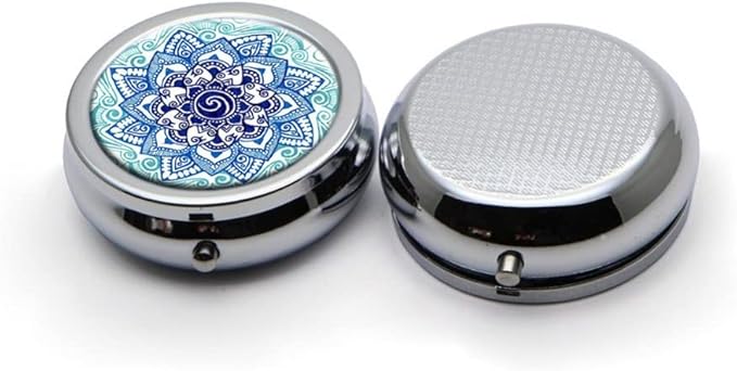 Blue Marble Pill Box Purse Pocket Small Round Silver Pill Case Decorative Box Metal Medicine Vitamin Pill Organizer Portable Unique Gift