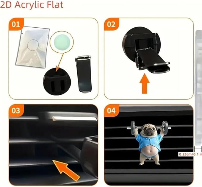 8PCS cute Pug acrylic car vent diffuser, 2D prank Havana cigar car diffuser, cute car freshener, fun and fashionable interior accessories, air outlet clip decoration