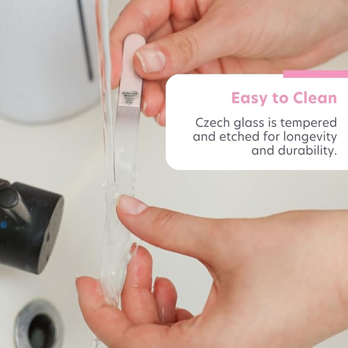 Bona Fide Beauty Handmade Czech Glass Manicure Pedicure Gift Set for Women, 4PC Gift Set in Rose Gold with Glass Foot File, Cuticle Pusher, Mini File and Regular Nail Filer