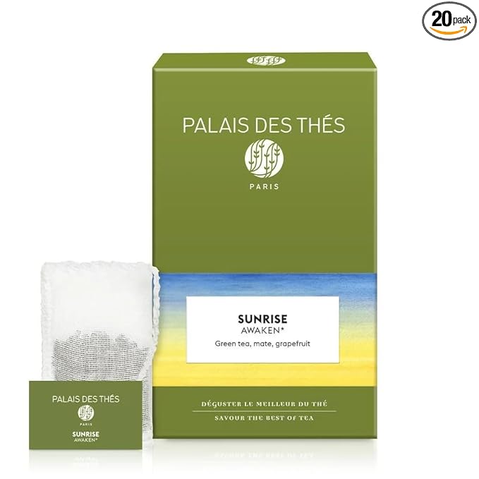 Palais des Thés - Sunrise Wake Up - Green Tea, Mate & Grapefruit - Premium Tea Bags, Serves 20 Cups