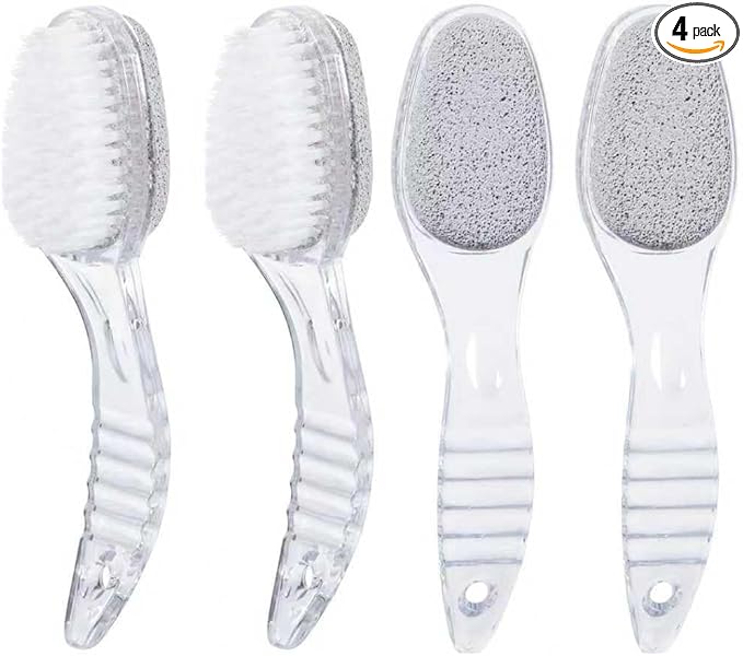 4 Pcs Foot Pumice Stone Brush Calluses Remover, Large Foot Scrubber Foot File with Handle 2 in 1 Suitable for Horniness Foot Spa, Foot Care Smooth Skin (Transparent)