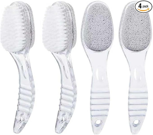4 Pcs Foot Pumice Stone Brush Calluses Remover, Large Foot Scrubber Foot File with Handle 2 in 1 Suitable for Horniness Foot Spa, Foot Care Smooth Skin (Transparent)