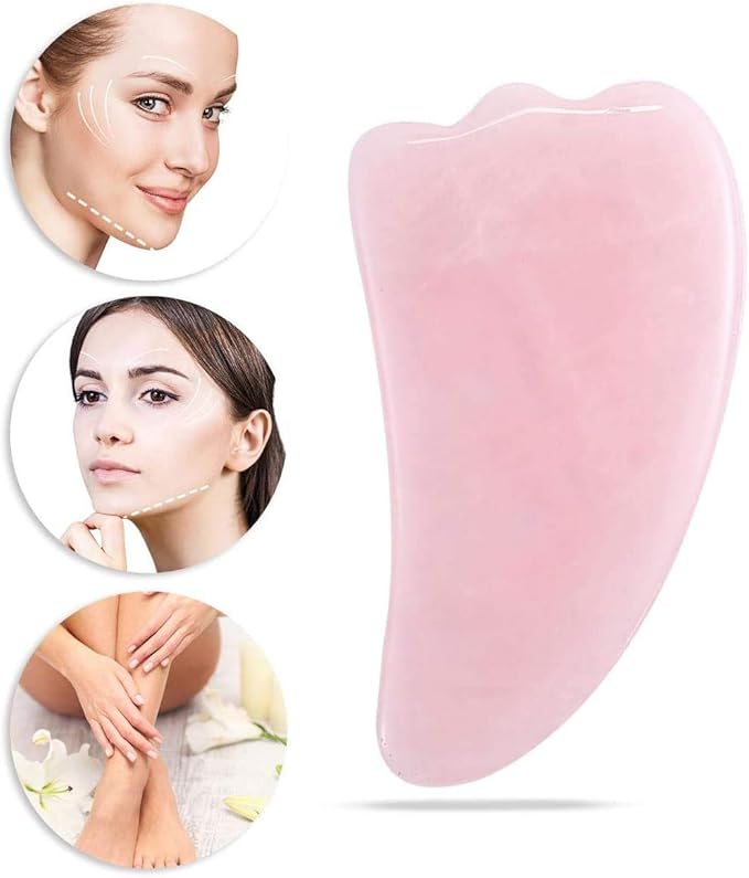 LZLRUN Rose Quartz Jade Roller Real Jade Gua Sha Board Mushroom Massager Face Lifting Tool Facial Guasha Massage Tool (Concave)