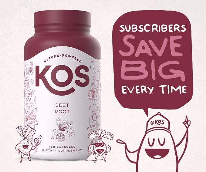 KOS Organic Beetroot Capsules 1500mg - USDA Organic, Antioxidant Power from Organic Beet Root Superfood, Supports Healthy & Active Lifestyle - Non-GMO, Vegan and Keto Friendly - 180 Capsules