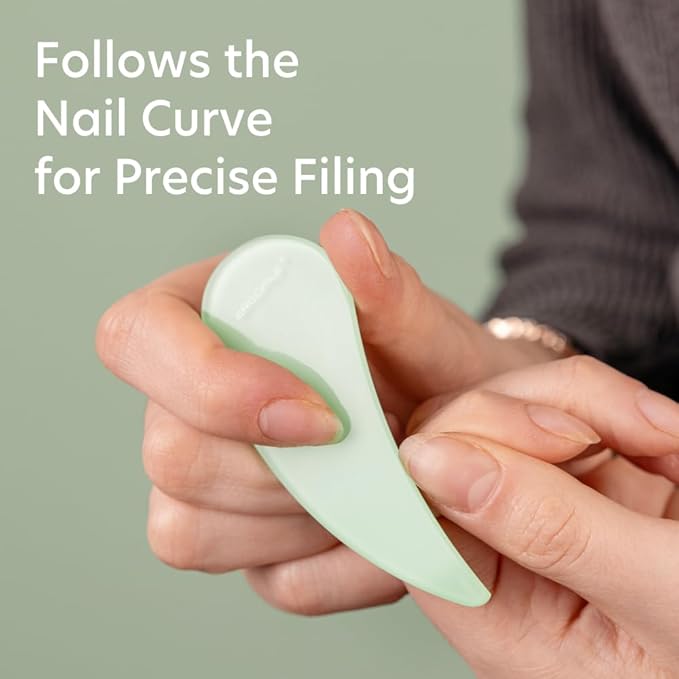 Bona Fide Beauty Curved Glass Nail Files for Natural Nails - 2Pc Czech Glass Nail Tools (Jade Color), Crystal File Set