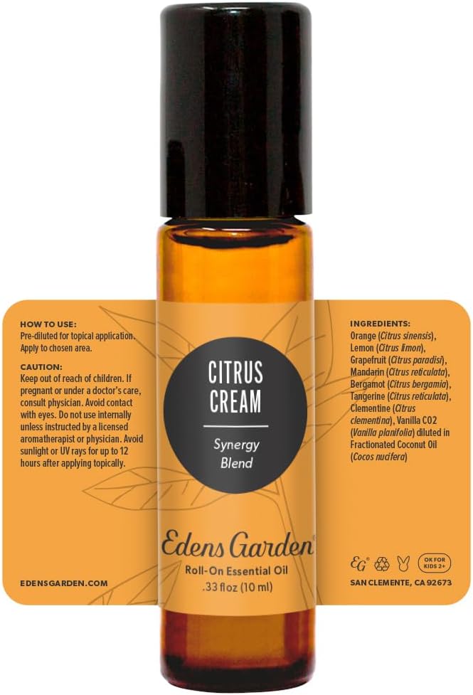 Edens Garden Citrus Cream Essential Oil Roll-On Blend- 100% Pure Premium Grade, Natural, Therapeutic, Aromatherapy, Kid & Skin Safe, The Best for Wellness, Relaxation Pre-Diluted 10 ml (.33 fl oz)