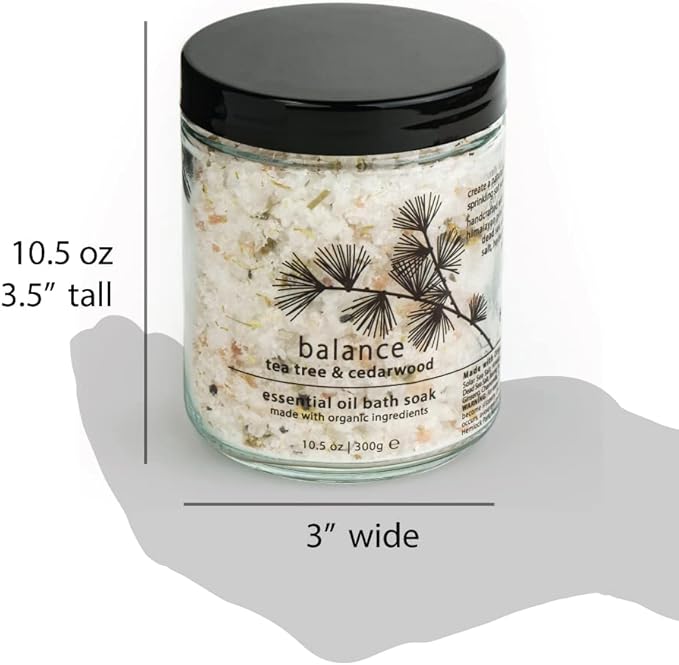 Hemlock Park Balance Essential Oil Bath Soak | Naturally Soothing Mineral Sea Salt and Botanicals | 10.5 oz Jar | Tea Tree & Cedarwood