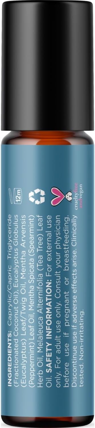 Breathe Essential Oil Roll On - Aromatherapy Essential Oil Roller with Invigorating Essential Oils - Refreshing Essential Oil Blend with Eucalyptus Peppermint Spearmint & Tea Tree Oils (1 Pack)