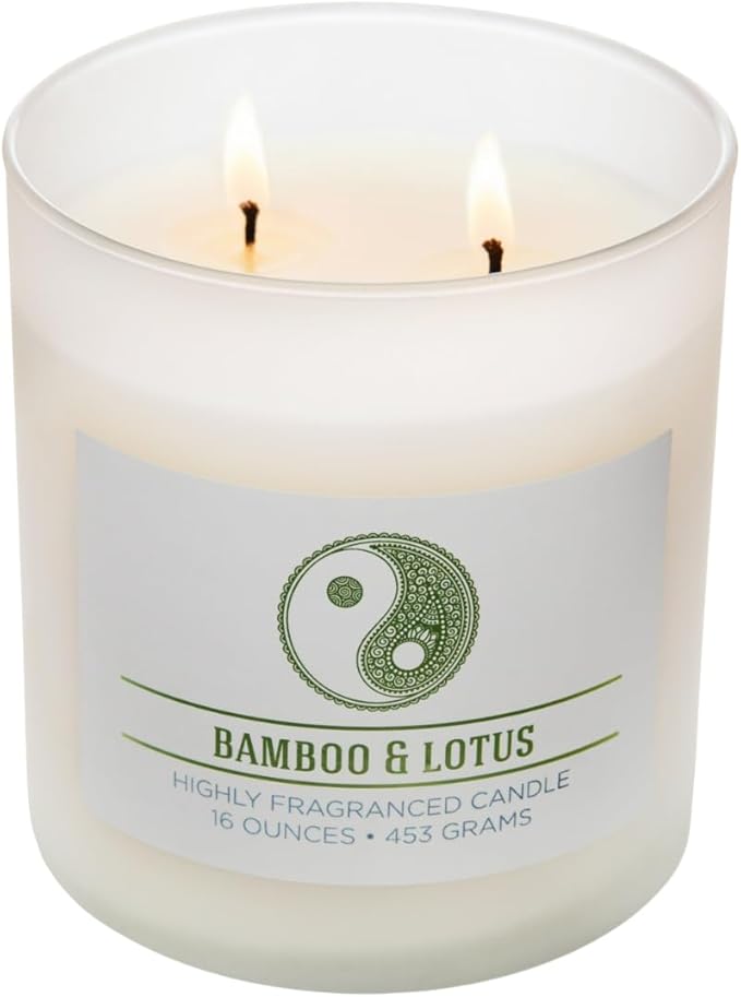 Carolina Bamboo Lotus Scented Candle, 16 oz Wellness Relaxing Aromatherapy Candle, 2 Wick White Jar Soy Blend Wax, Candles for Home, 60H Burn - Made in The USA