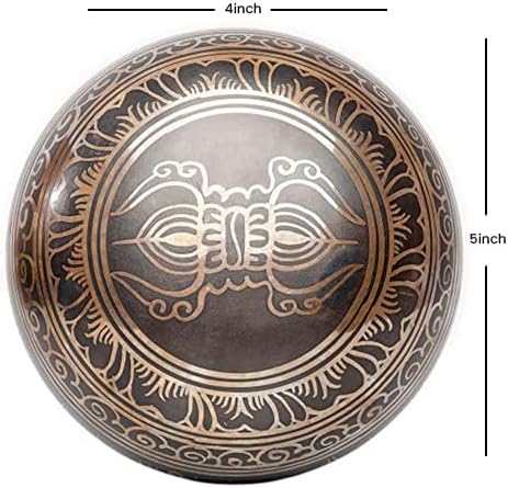 Tibetan Singing Bowl Set Authentic – Handmade in Nepal Sound & Meditation Bowl – Spiritual Decor for Yoga, Wellness Spaces & Relaxation by Himalayan Bazaar (Brown & Red)